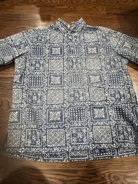 reyn spooner Navy and White Geometric Print Button-Down Shirt